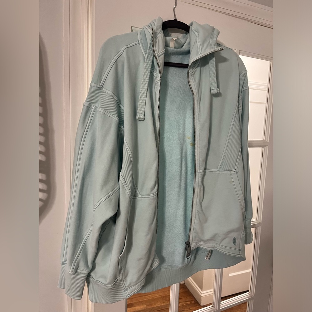Free People Zip up Camden hoodie. Size small. Light blue.